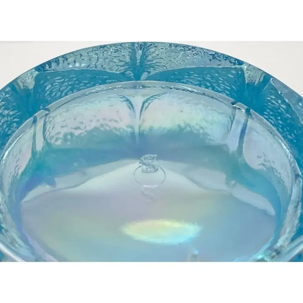 VTG LE Smith Iridescent Carnival Glass Candle Holder - Candy Bowl - Cabbage Leaf